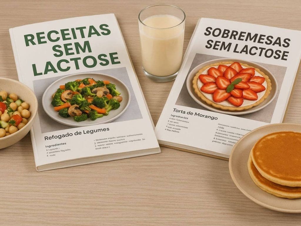Livros de receitas sem lactose e pratos livres de leite.